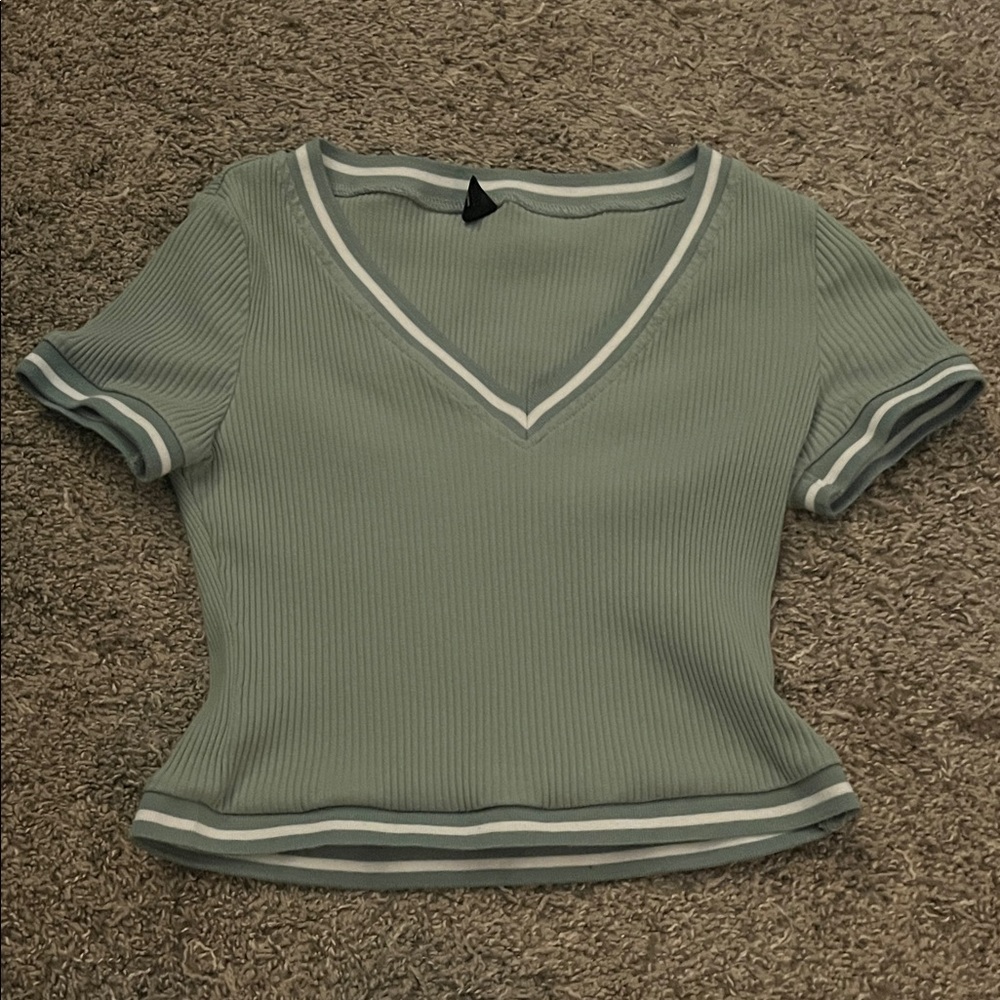 SHEIN Ribbed V-Neck Tee - Sage